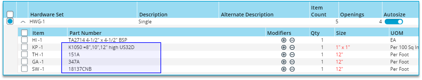 Hardware Set with Sizeable items