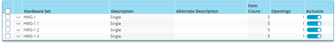 Resulting Hardware Sets list