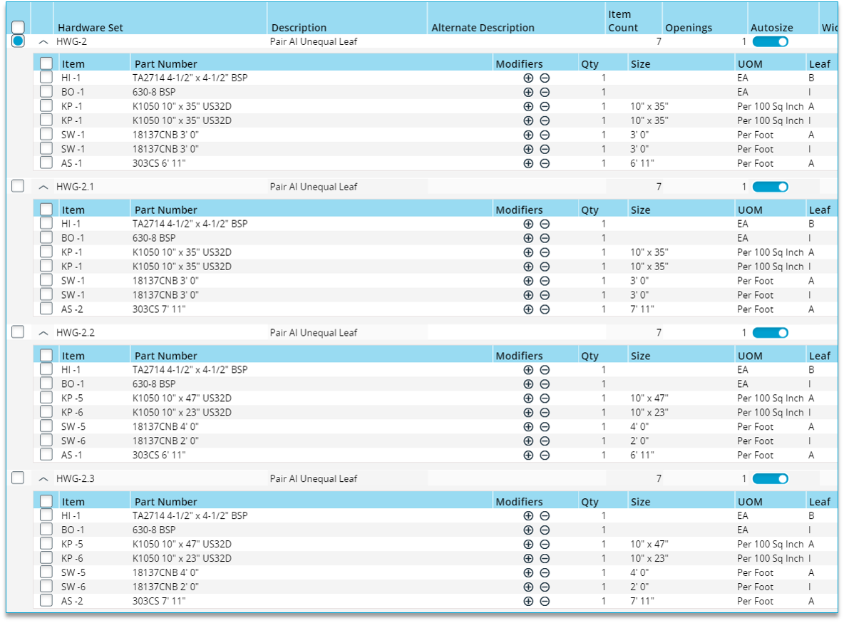 Resulting Hardware Sets list
